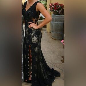 Lace Black Rhinestone Gown